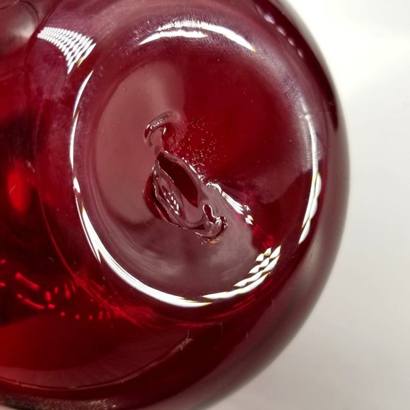 Hand Blown Glass Vase Red Ruby Studio Art Heavy Bud Vase Jug Pair Biomorphic MCM - Picture 5 of 13